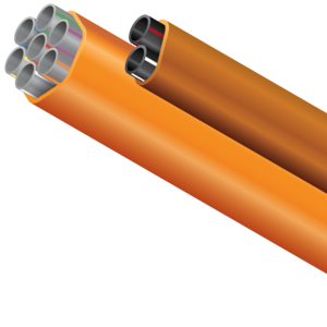 A bundle of MicroDucts which use up to 100% reground High-Density Polyethylene (HDPE) from Dura-Line’s own internal manufacturing process. FuturePath® ECO contributes to lower scope 3 emissions for network operators and is suitable for direct-buried or sub-duct installation in outdoor optical communications networks. All standard MicroDuct sizes and bundle combinations are available, and all products meet stipulated parameters for regular MicroDuct products.