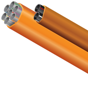 A bundle of MicroDucts which use up to 100% reground High-Density Polyethylene (HDPE) from Dura-Line’s own internal manufacturing process. FuturePath® ECO contributes to lower scope 3 emissions for network operators and is suitable for direct-buried or sub-duct installation in outdoor optical communications networks. All standard MicroDuct sizes and bundle combinations are available, and all products meet stipulated parameters for regular MicroDuct products.